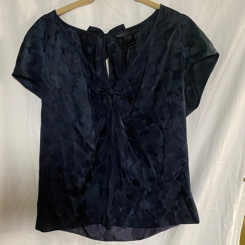 V Neck Silk Blouse with Bow Details